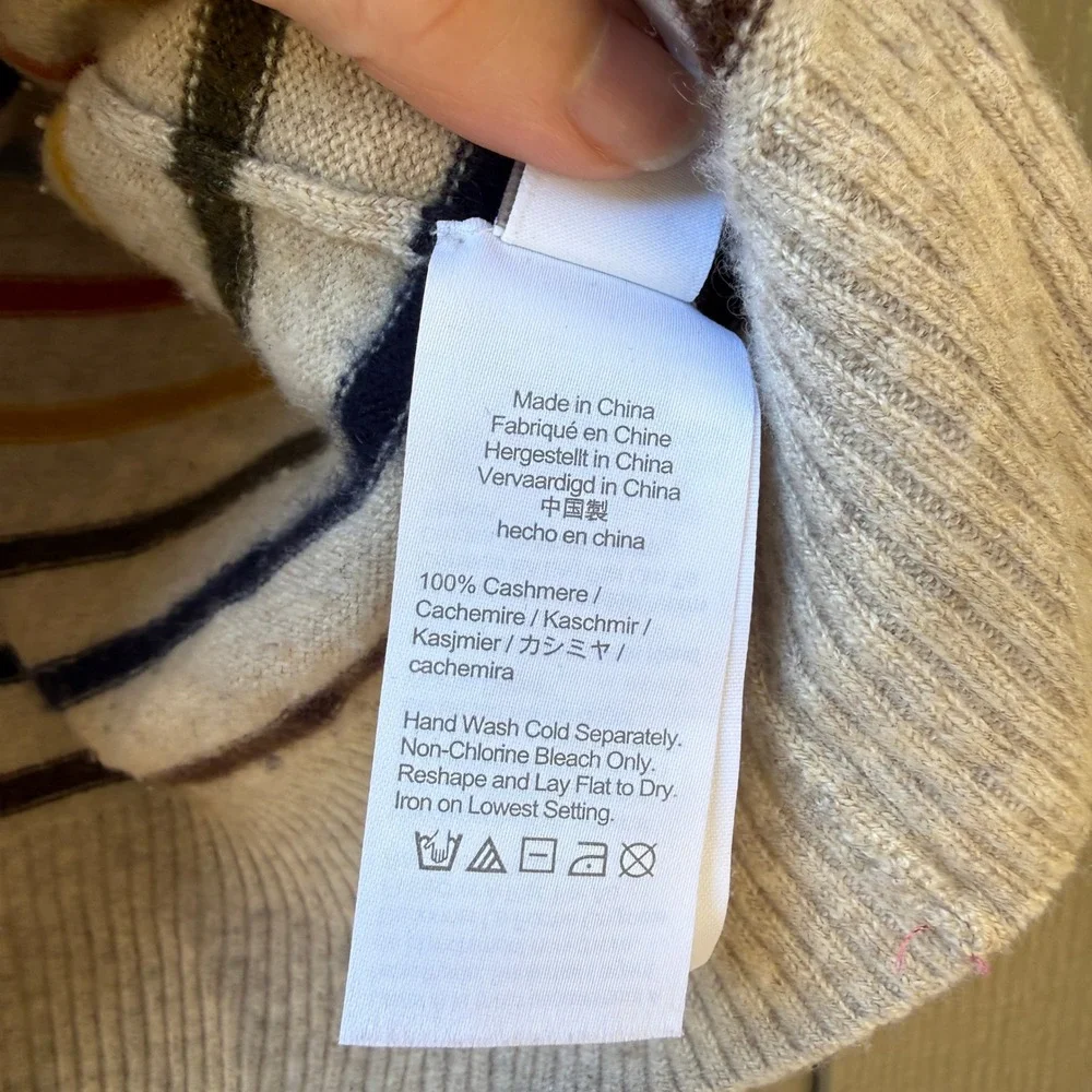 Crewcuts Striped Cashmere Sweater Kids XL 12/14 Multi Color Crewneck Oatmeal